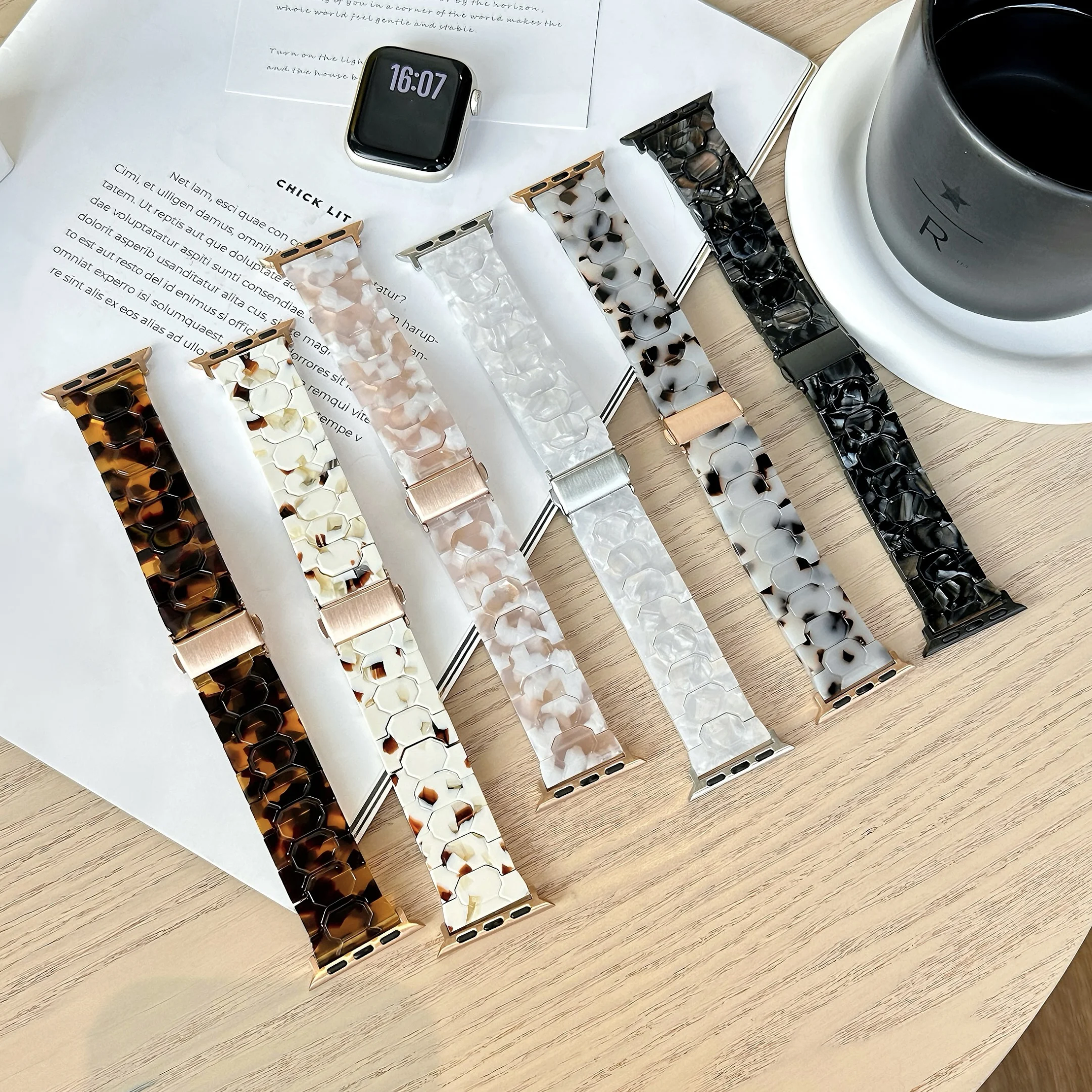 Spring/Summer New Ceramic Resin Strap for Apple Watch Ultra 1/2 49mm S10 46/42mm 45-38mm Elegant Women's Strap for IWatch Series