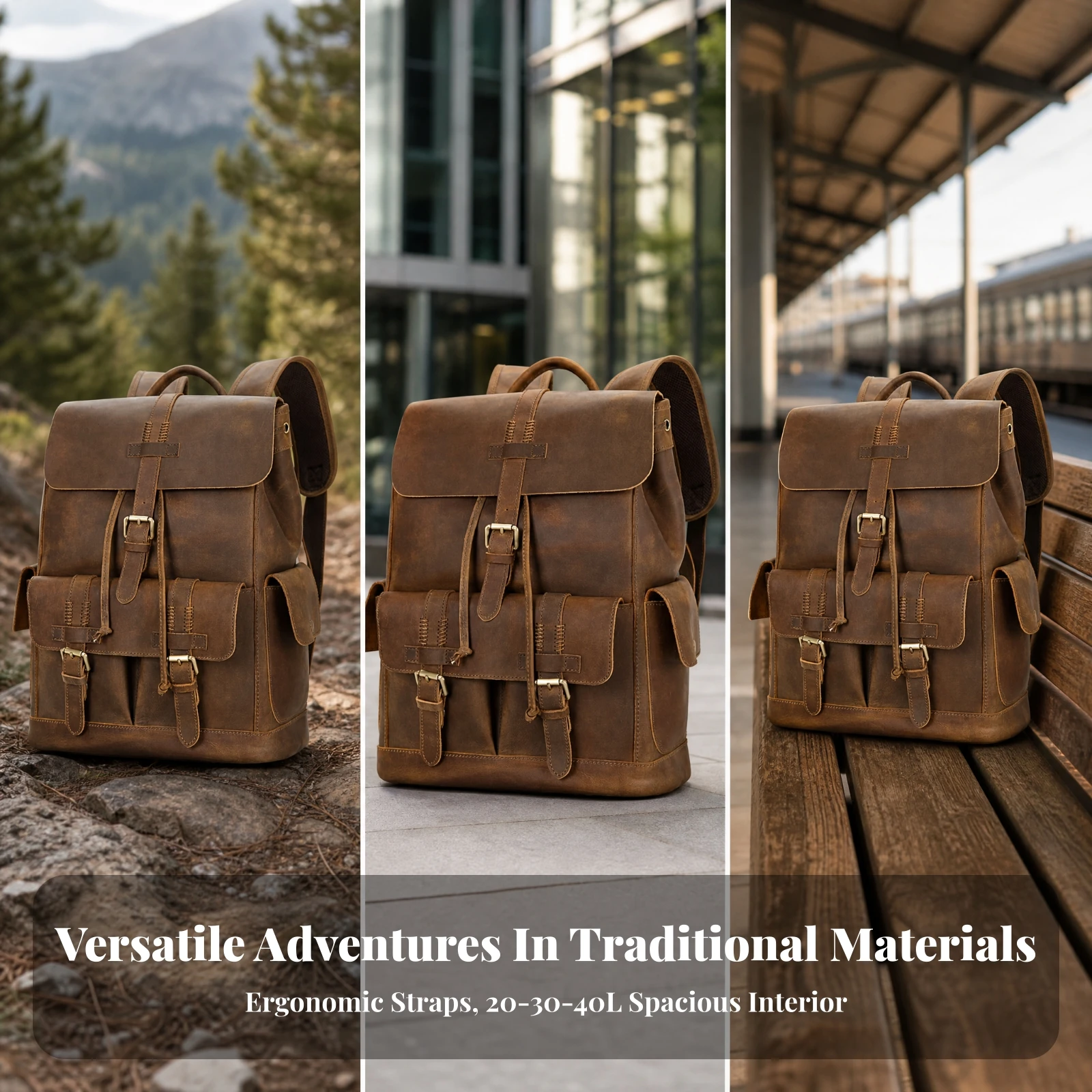 Canvas Backpack with Leather Trim Multi-Pocket Travel Backpack with Laptop Compartment Bag Long-Lasting for Travelers, Hiking