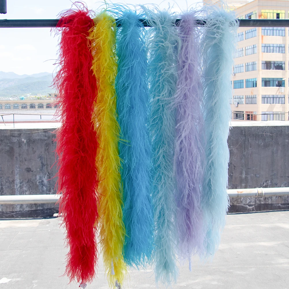 

2M 6Ply Black Ostrich Feather Boa Customized Length Fluffy Scarf for Wedding Party Dress Costume DIY Sewing Craft Plumas