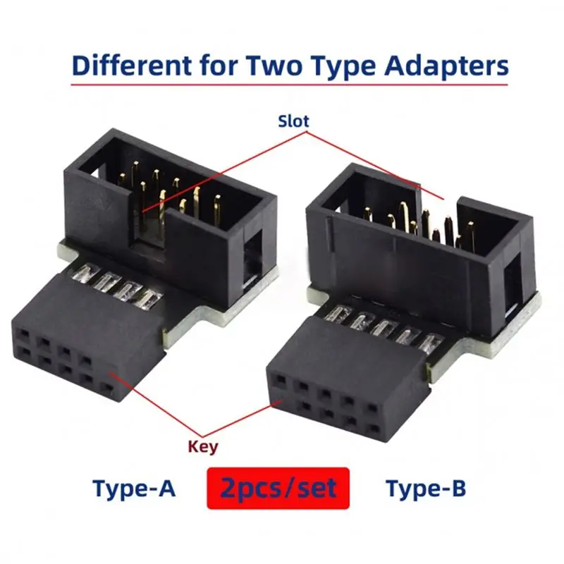AS95 90 Degree USB 2.0 9Pin 10Pin Header Male to Female Extension Adapter for Motherboard