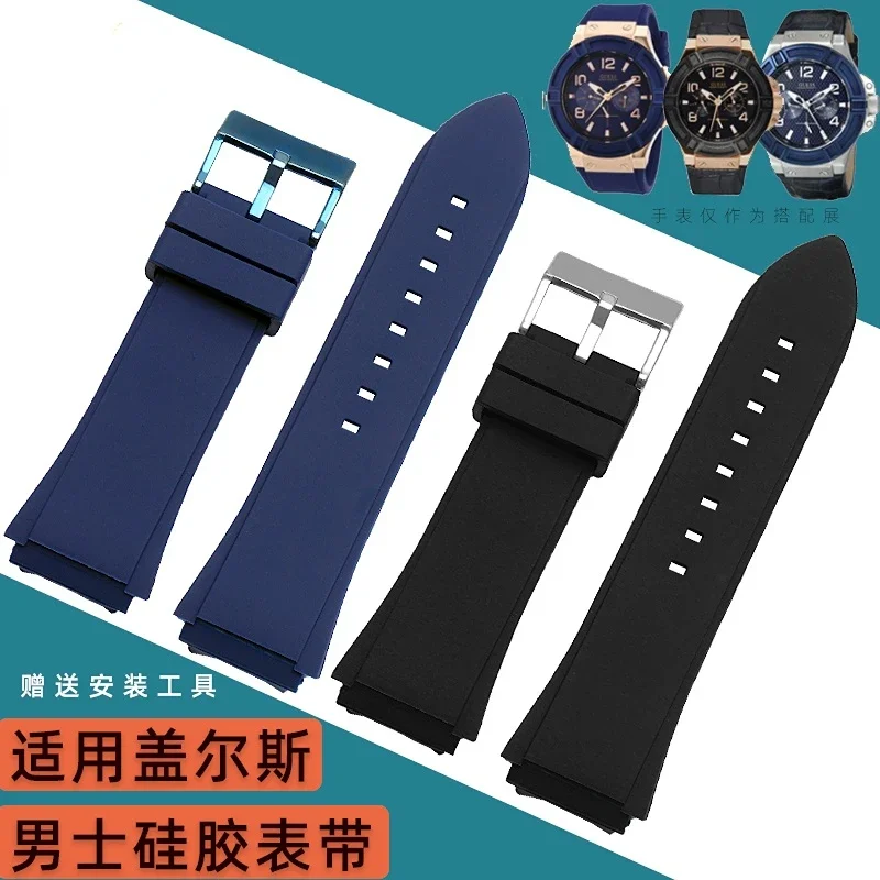 Silicone Watch Strap for Guess W0040g3 W0040g5 W0247g3 Waterproof Sweat-Proof Soft Comfortable Rubber Watchband Accessories 22mm