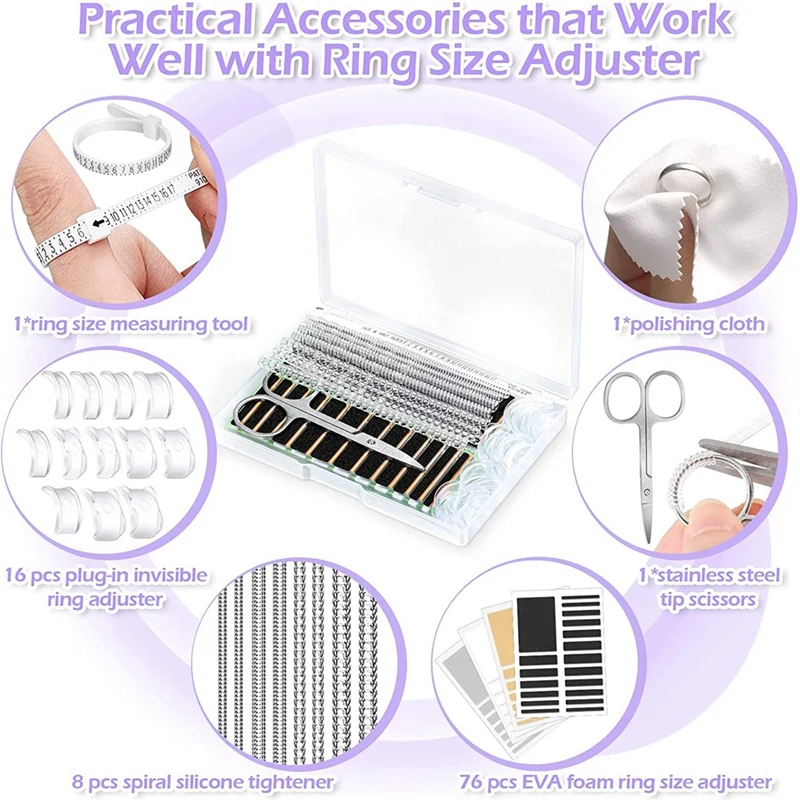 Ring Size Adjuster With Ring Size Measuring Tool For Loose Rings,Plug-In Invisible Ring Spiral Silicone Tightener