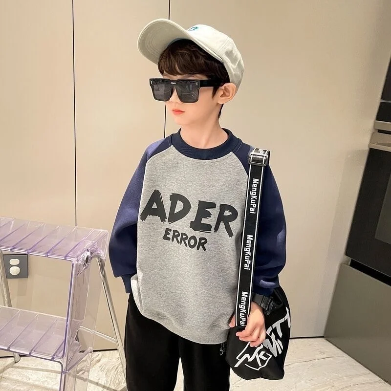 Толстовка с длинными рукавами и вышивкой букв для мальчиков весна-осень 5-12 лет, детские модные топы, школьная одежда, детская верхняя одежда