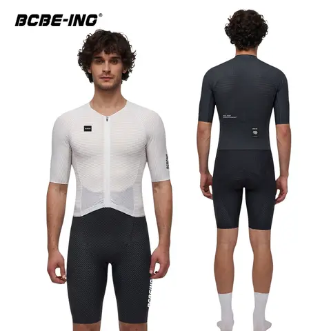 BCBE-ING Men Aero Cycling Skinsuit Fit Summer Short Sleeve Cycling Jumpsuit Training Lightweight Breathable Cycling Suit YKK Zip