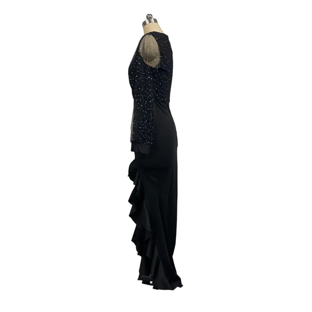 Mesh Sequin Long Dress Elegant Sequin Bodycon Maxi Dress with Mesh Detailing Glitter Sheer Long Sleeve Cocktail Party for Women