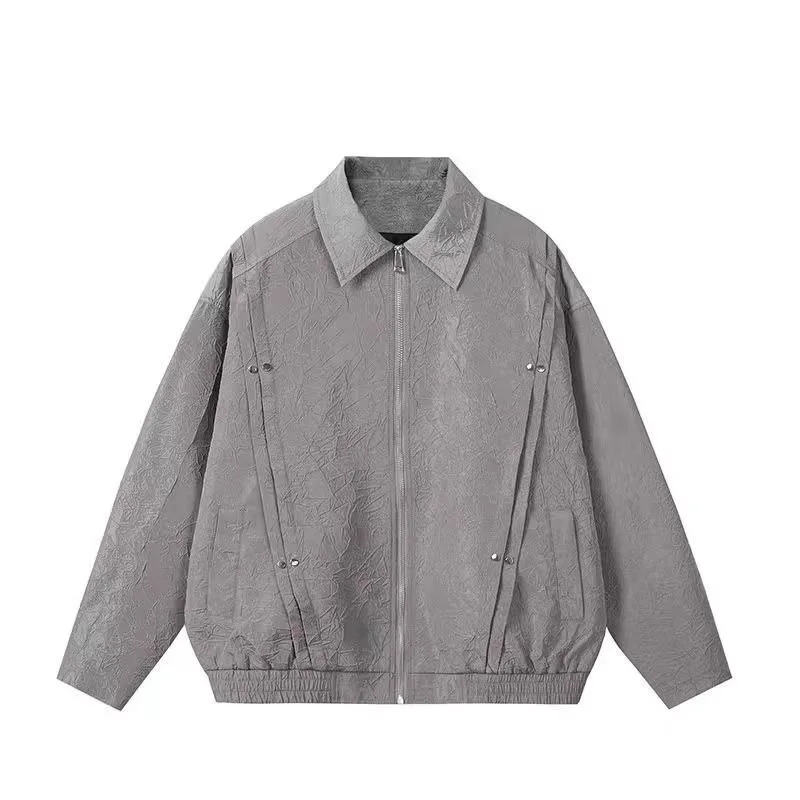 

Мужская плиссированная куртка с заклепками в американском стиле ретро, весенне-осенняя свободная уличная повседневная верхняя одежда высшего бренда, крутая уличная одежда