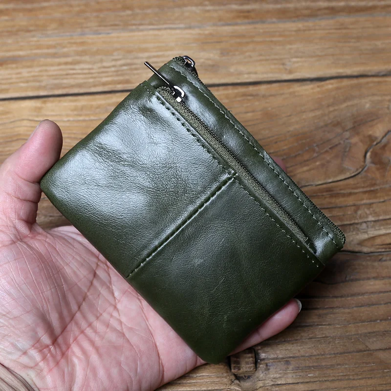 NZPJ Vintage Echtes Leder Herren Null Brieftasche Natürliches Rindsleder Reißverschluss Schlüsseltasche Damen Bankkartentasche Mini Münztasche Kartenhalter – Detail 3