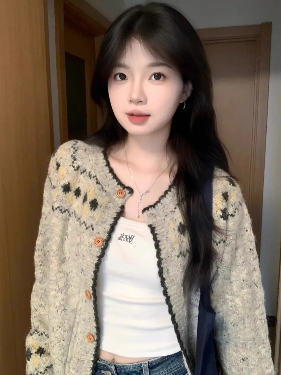 

ay Knitted Open Cardigan Sweater Women's Faion Korean Sle Early Autumn Clothing Warmth Feifei Island New Arrival 2025