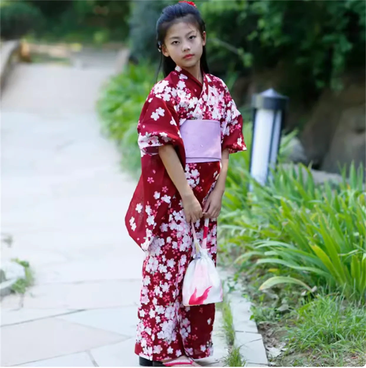 

Children's Japanese kimono, women's red cherry blossom kimono