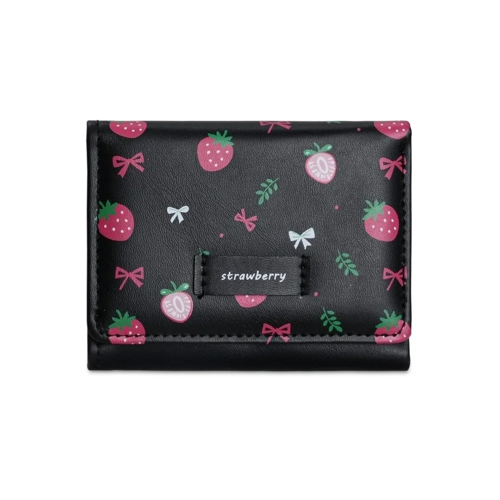 

New Strawberry Bow Printing Coin Purse Folding Portable Mini Wallets Multi-Slot Tri-fold Credit Card Holder Women