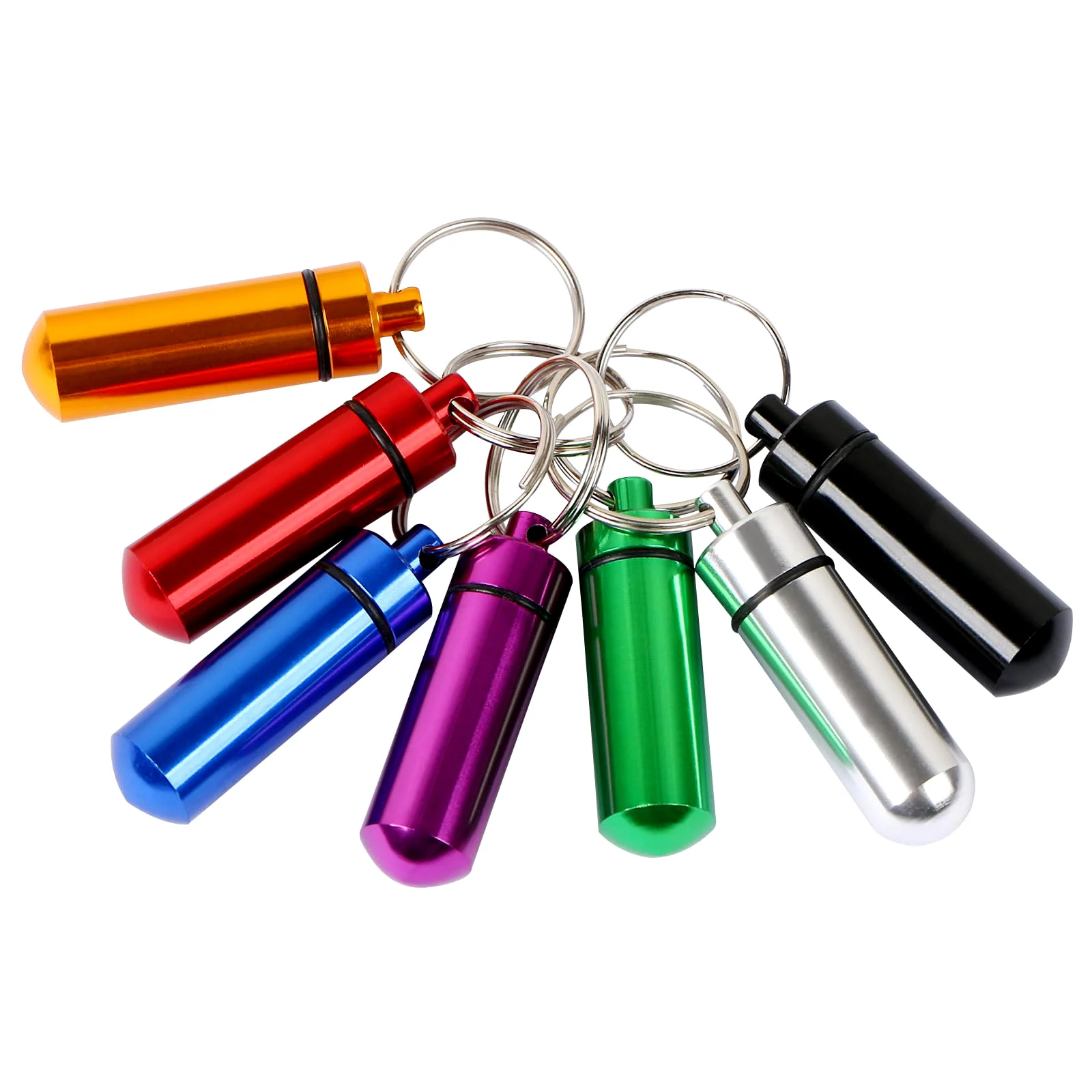 100Pcs Keychain Pill Holder Small Pill Box Keychain Portable Waterproof Metal Pill Container Case Holder Organizer