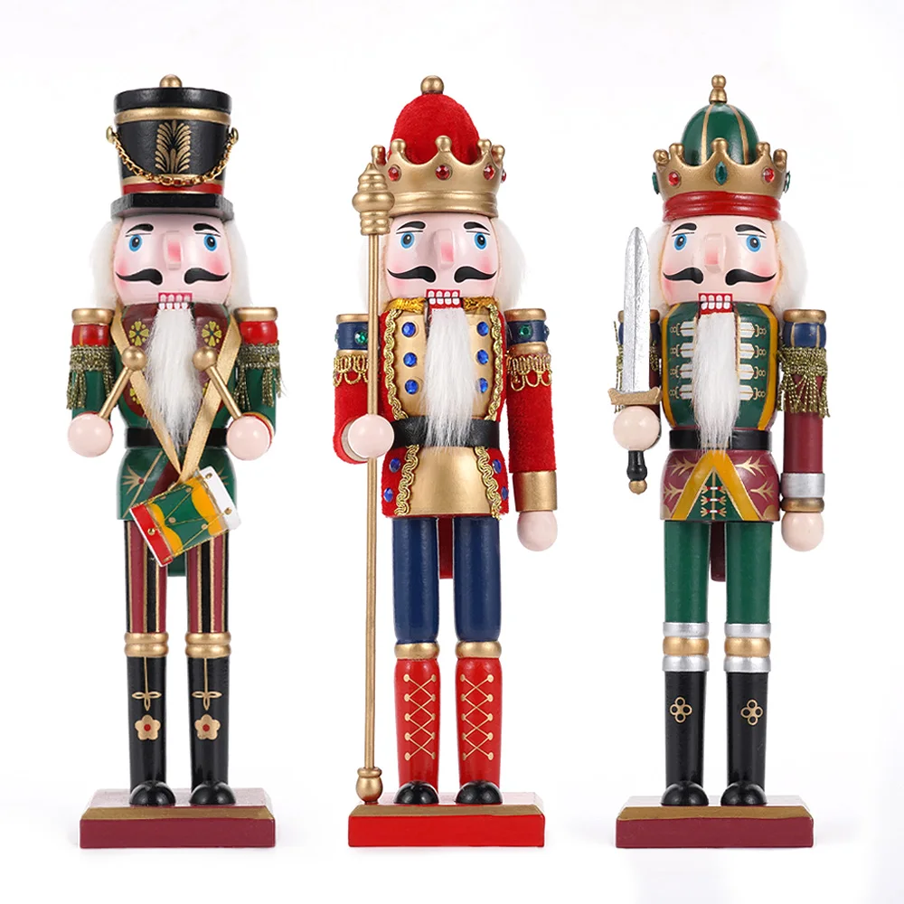 2/3Pcs 30cm Christmas Nutcracker Hand Wooden King Drummer Soldier Puppet Handcraft New Year Valentine's Day Gift Decoration