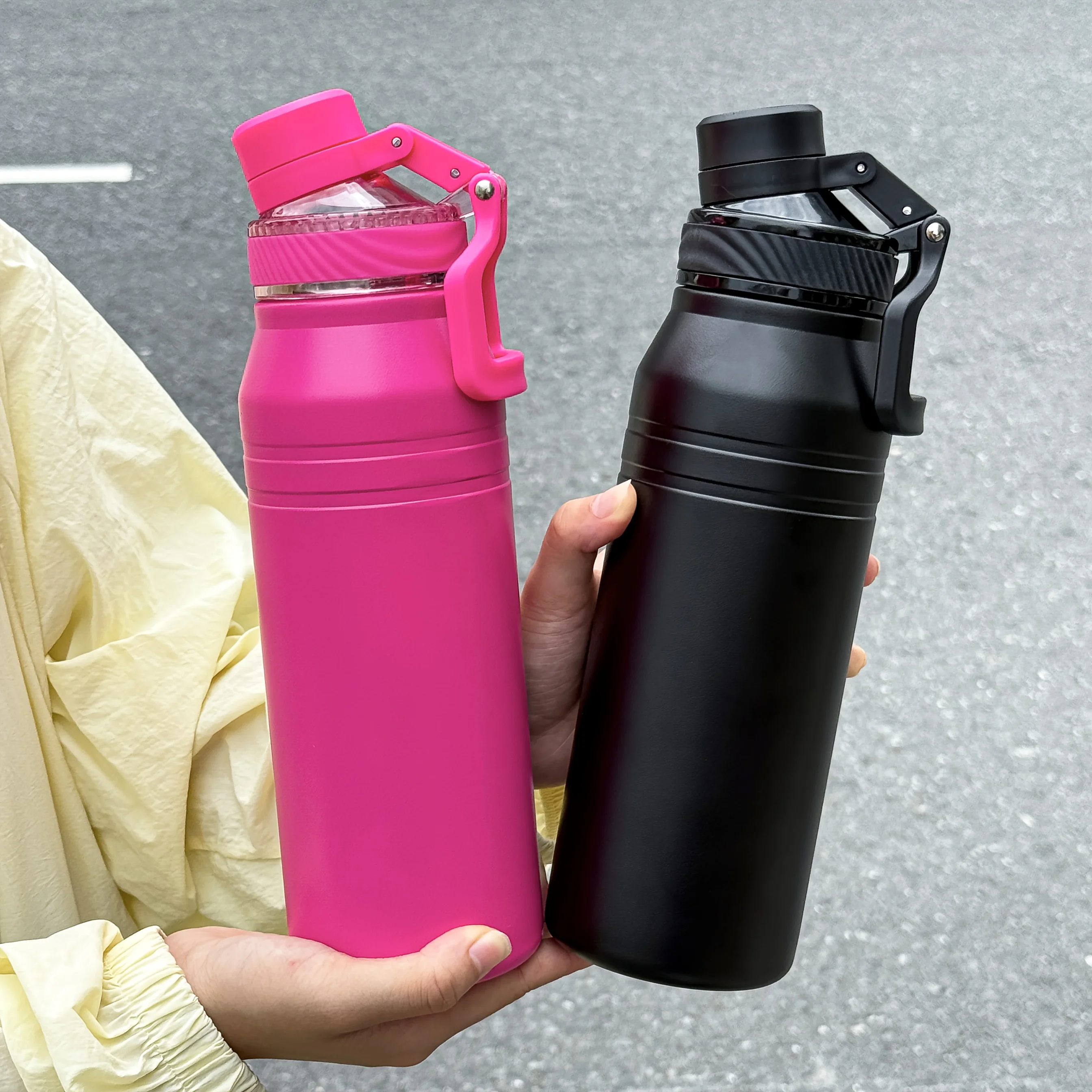 1pc Outdoor Camping Sports Insulated Bottle 1000ML Large Capacity Stainless Steel Direct Drinking Cycling Water Bottle Portable