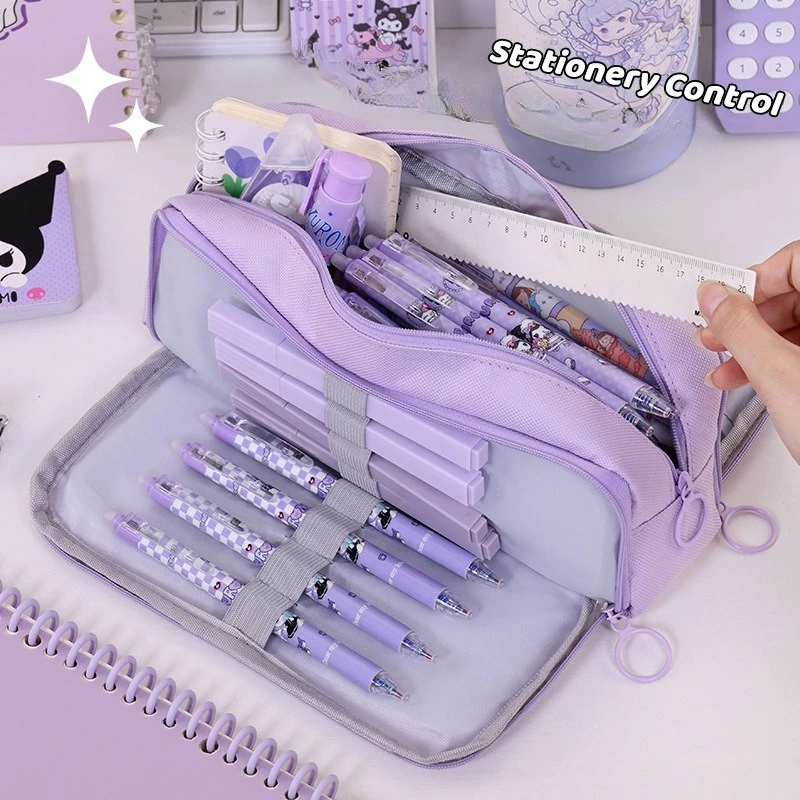 ‌Triple Window Pencil Case Aesthetic Large Capacity Cosmetic Bag High School Stationery Organizer