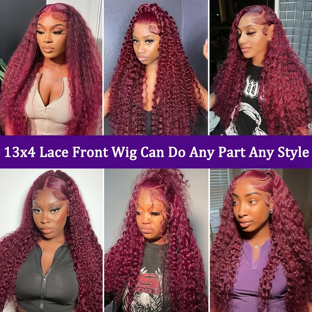 30 بوصة بورجوندي شعر مستعار شعر الإنسان 99j بورجوندي 13x6 موجة عميقة الدانتيل الجبهة الباروكات شعر الإنسان قبل قطعها HD الدانتيل الشفاف 200% الكثافة #6