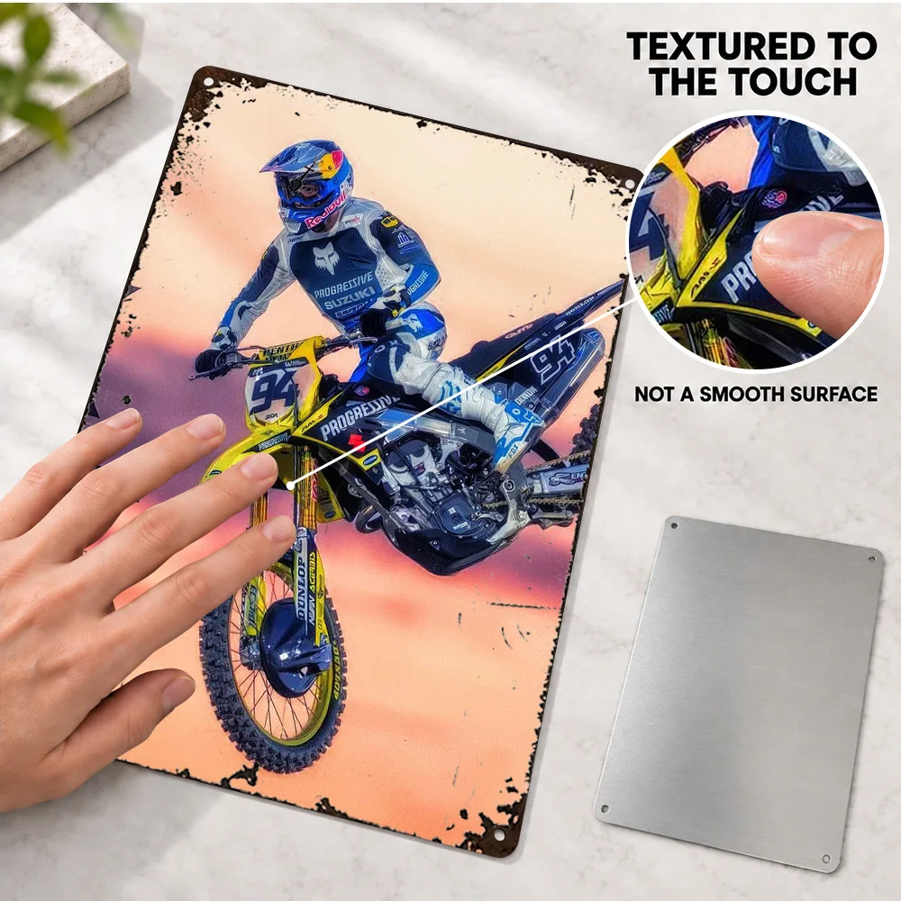 Ken Roczen Motocross Jump Textured Metal Poster Customized Aluminum Sign Vector Portrait Illustration Wall Art For Home Office