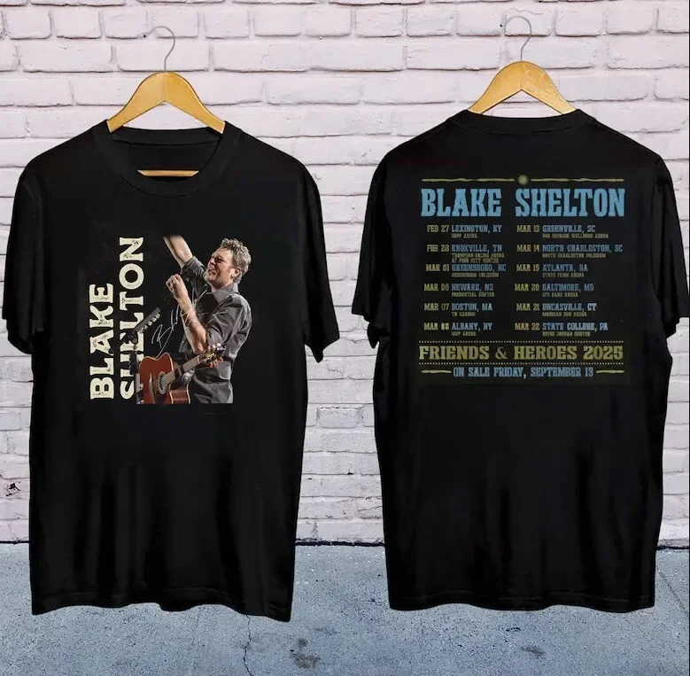 Blake Shelton Signature Friends and He.roes Tour 2025 Unisex Black T- Shirt