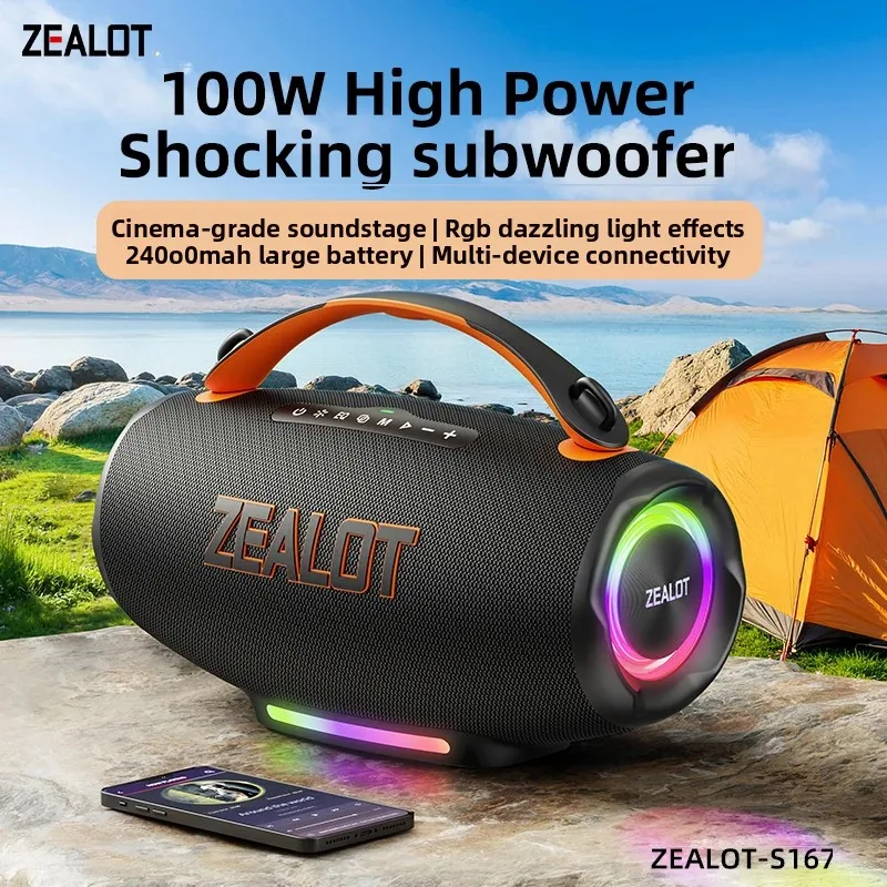 Zealot-S167 Bluetooth Speakers 100W Enhanced Bass Portable Outdoor Wireless Speaker 12Hrs IPX6 Waterproof Speaker Bluetooth 5.4