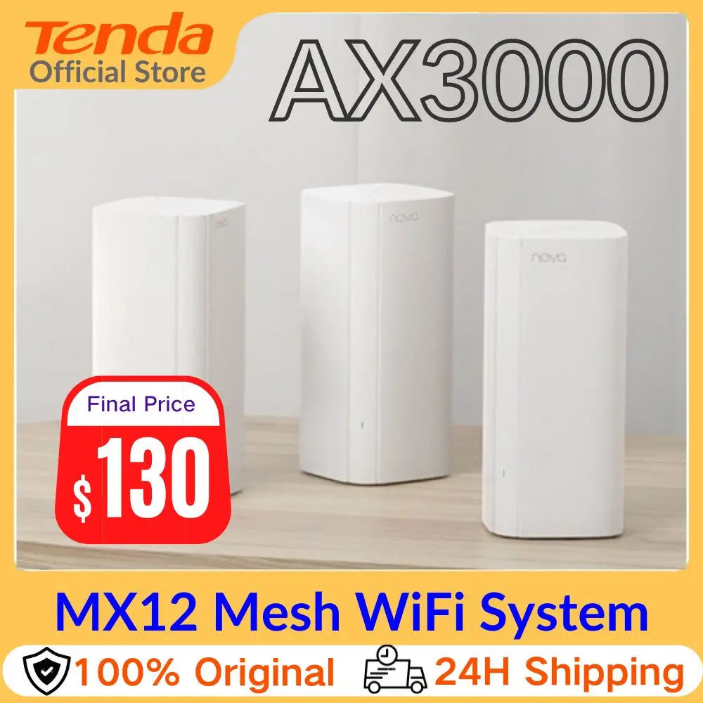 Tenda AX3000 WiFi 6 Mesh System Wireless Router MX12 Dual Band Mesh WiFi Router up to 7000 sq.ft. Wifi range extender WIFI6 Mesh