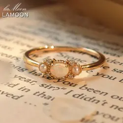 LAMOON Vintage Bijou Natrual Colorful Opal Gemstone Ring For Women 925 Sterling Silver Gold Plated Fine Jewelry Accessories Gift