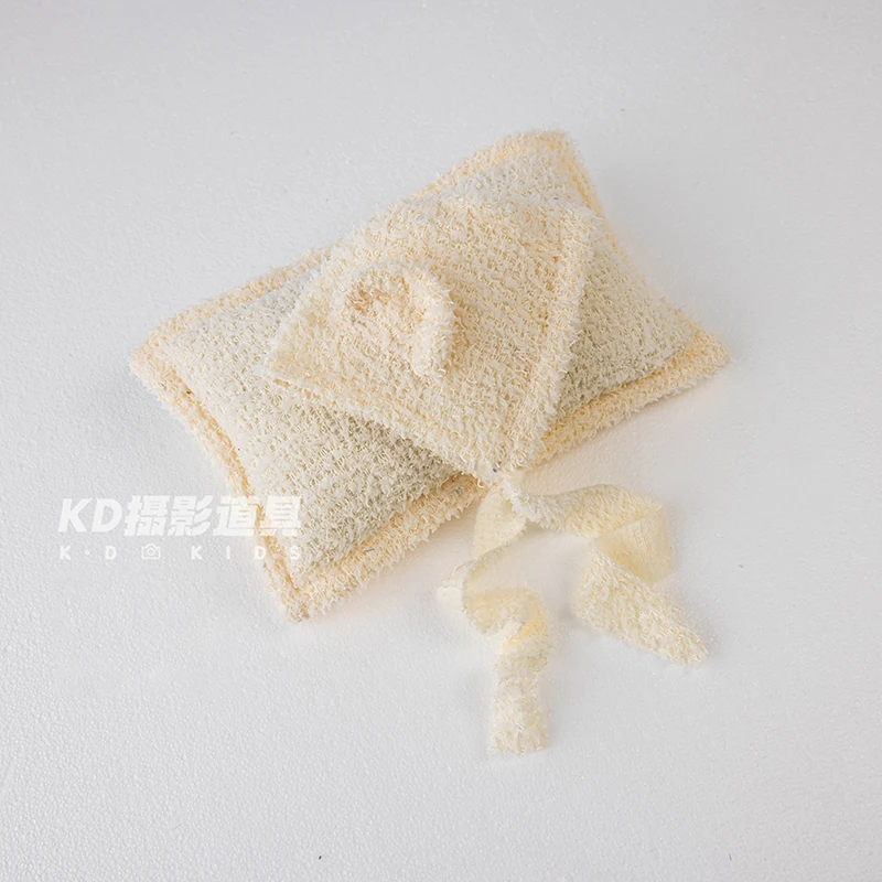 KD – accessoires de photographie pour nouveau-nés, ours en peluche, chapeau d'oreille, oreiller réglable avec cordon de serrage, oreiller à nœud doux, accessoires de séance photo pour bébé en Studio