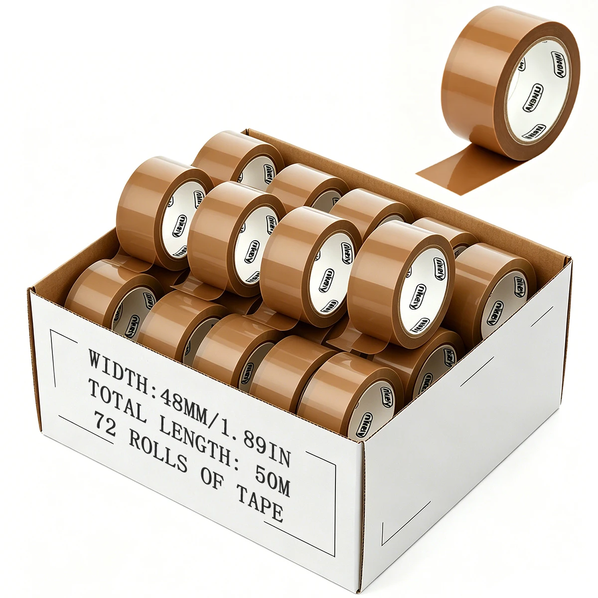Transparante verpakkingstape/bruine verpakkingstape, 72 rollen, 48mm x 50 m/66 m, voor het verzegelen van pakketten, dozen en verzendpakketten.