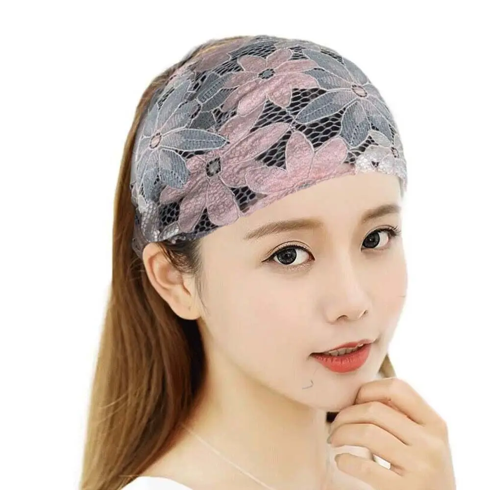 Fashion Non Slip Mesh Flower Headband Hollow Hair Hoop Lace Hairbands Korean Style Headdress Wide Side Head Wrap Daily