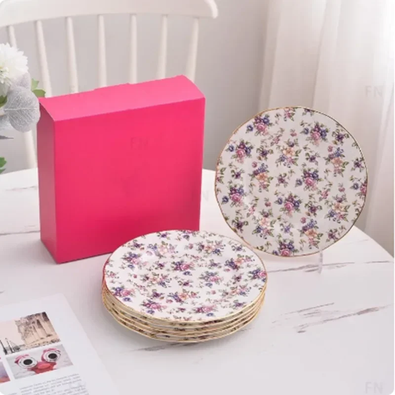 High-quality Bone China Breakfast Cake Western Food Plate British 6-piece Gift Box British Afternoon Tea Dessert Plate