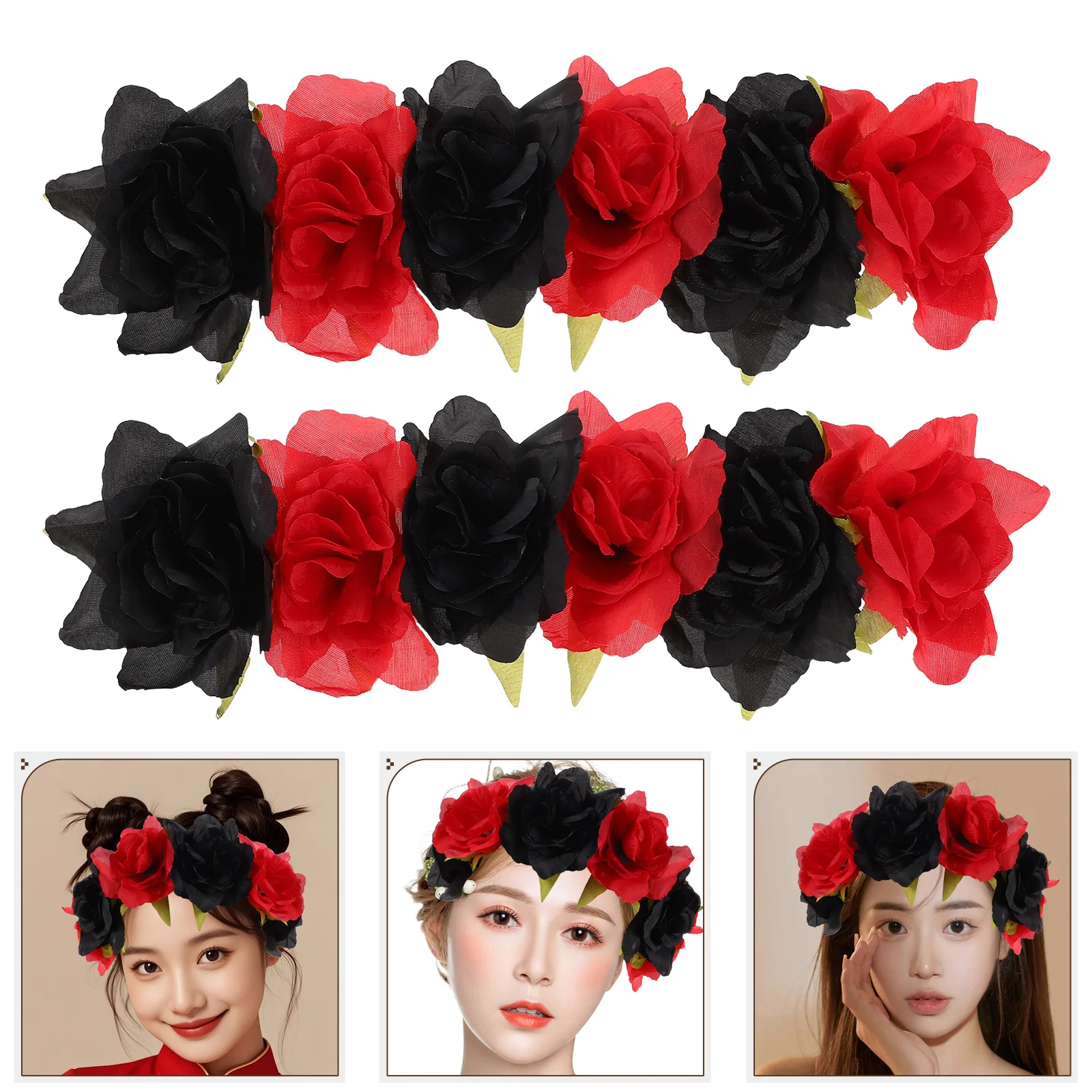 

2Pcs Bride to Be Headband - Vintage Floral Crown for Women - Elastic Rose Garland Headpiece for Wedding Party Cosplay Festival