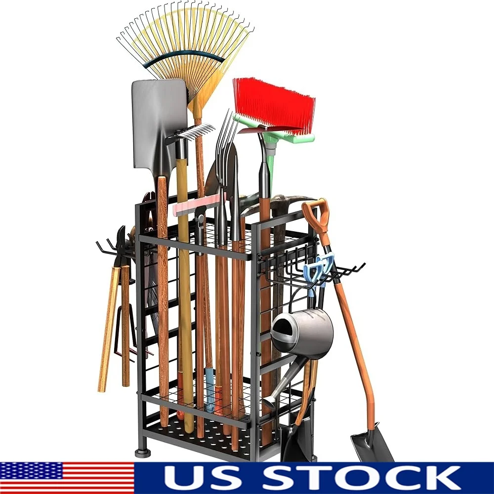 

Metal Garden Tool Organizer 3 Tier Storage Rack Heavy Duty Features 56 Slots 12 Hooks Garage Shed Tools