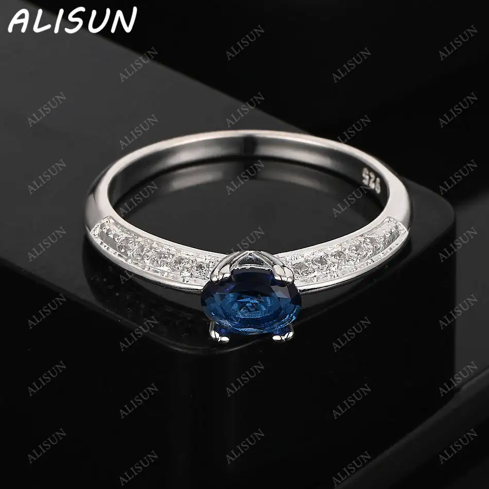 

ALISUN стерлингового серебра 925 пробы с синим цирконом, простое тонкое кольцо для женщин, модные ювелирные изделия, очаровательные свадебные аксессуары для помолвки Grace