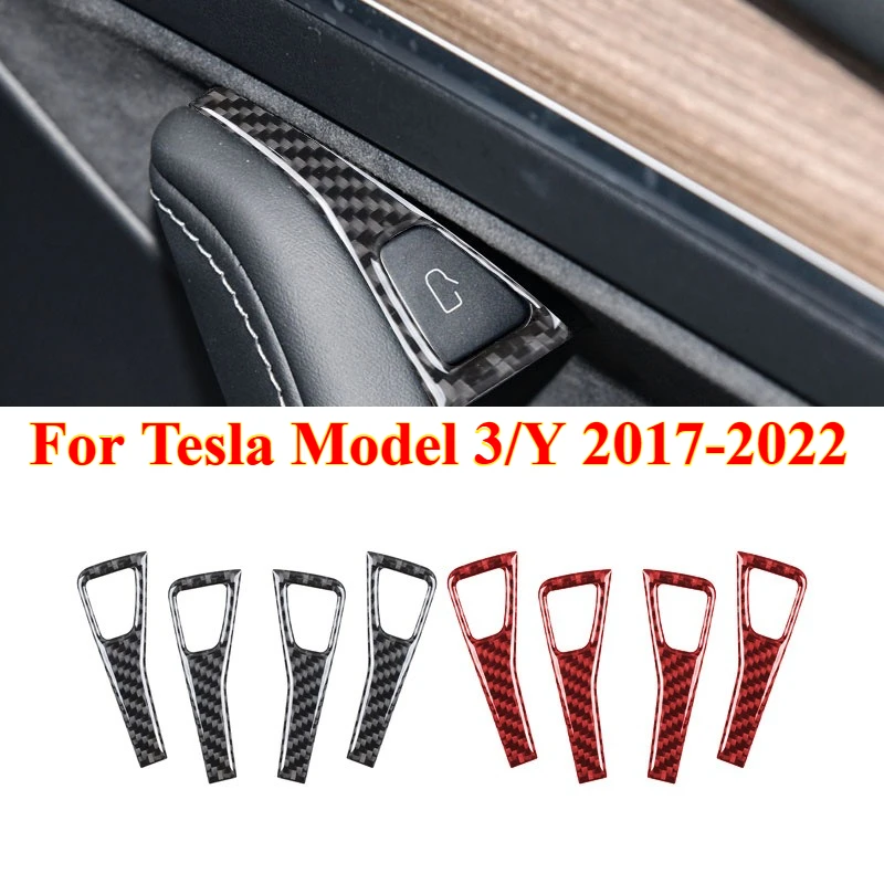 

4PCS Carbon Fiber for Tesla Model 3/Y 2017-2022 Car Door Switch Control Panel Trim Sticker Car Interior Accessories