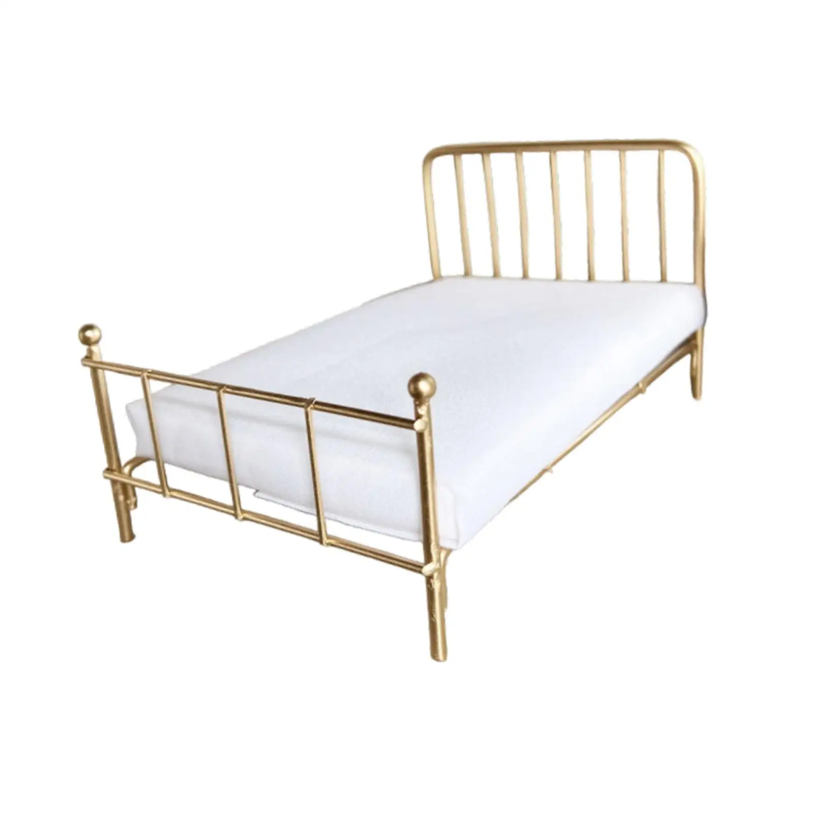 

1/12 кукольная кровать, миниатюрная кровать для кукольного домика для микропейзажа, декор спальни, золото