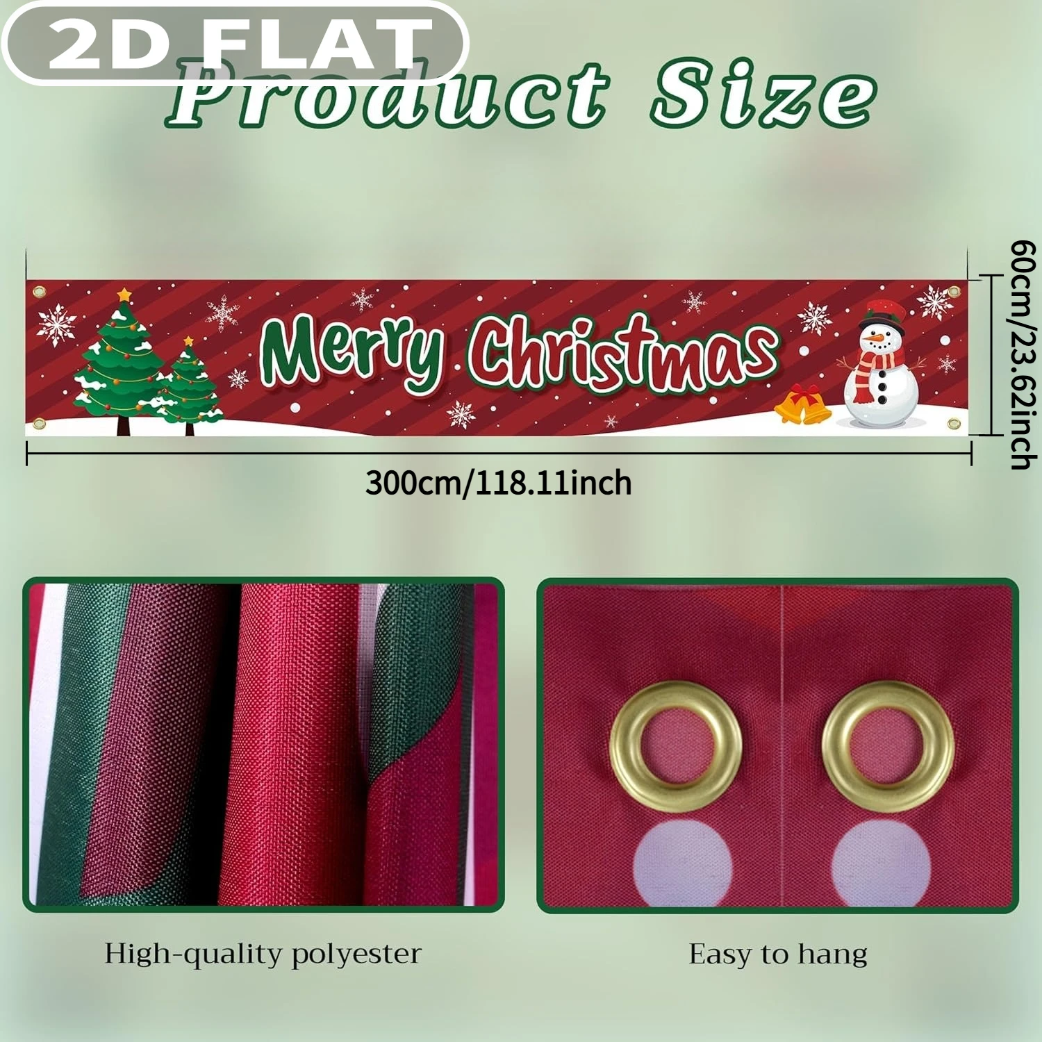1pc Christmas Tapestries, 2x10FT Durable Polyester Merry Christmas Banner, Large Xmas Tree Snowman Banners Yard Fence Decoration