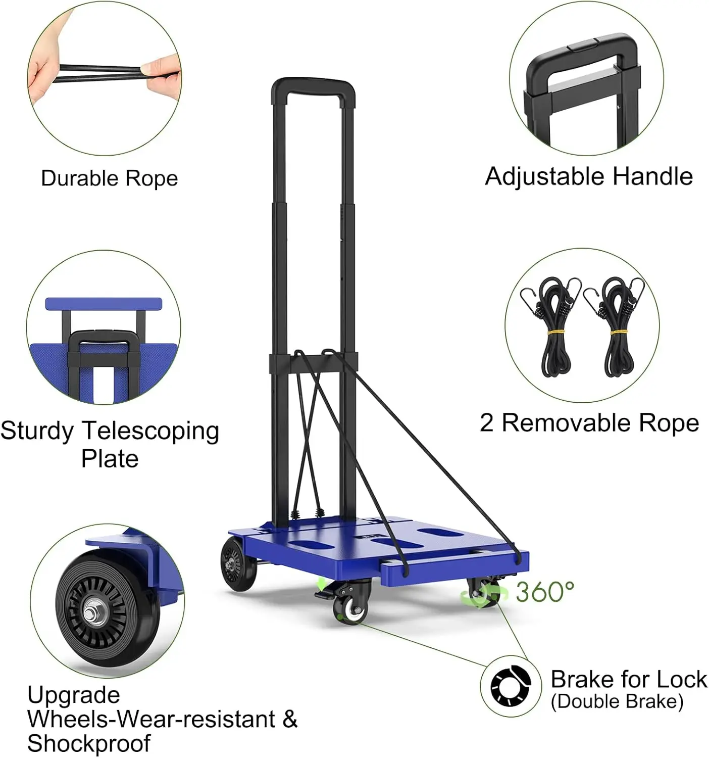 Opvouwbare Handtruck Dolly Met Wielen Draagbare Flatbed Kar Inklapbare Handtruck Voor Bagage Reizen Verplaatsen Winkelen