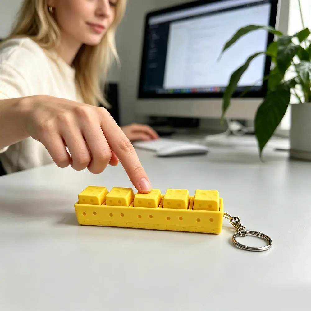 Anxiety Relief Fidget Toys 3d Printed Cheese Keyboard Fidget Toy 5-in-1 Mechanical Push Button Finger Clicker Stress for Adults
