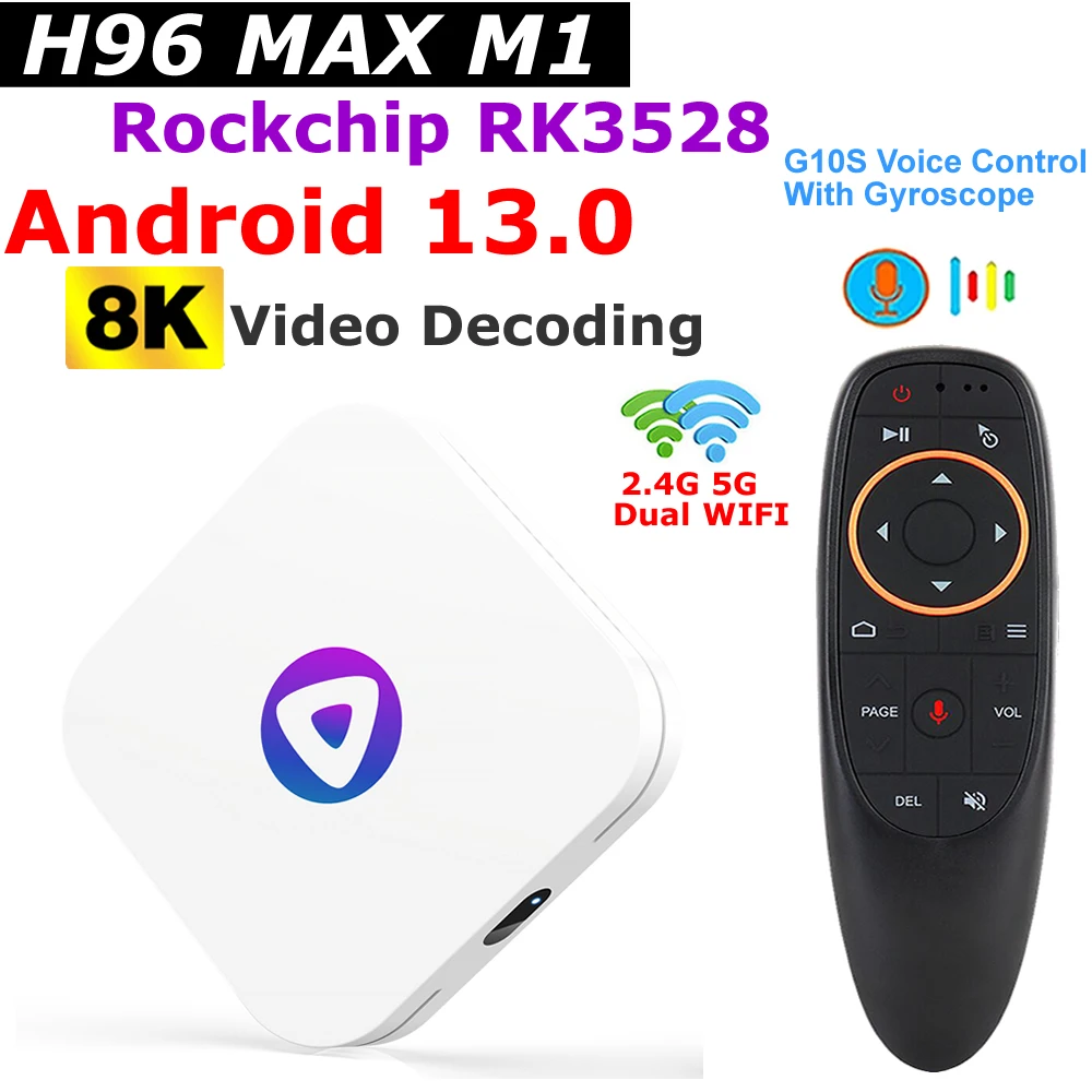 

ТВ-приставка H96 MAX M1, Android 13, Rockchip RK3528, 2,4 ГГц/телефон, двойной Wi-Fi, BT, 4K, HDR, ТВ-приставка, поддержка декодирования видео 8K, медиаплеер