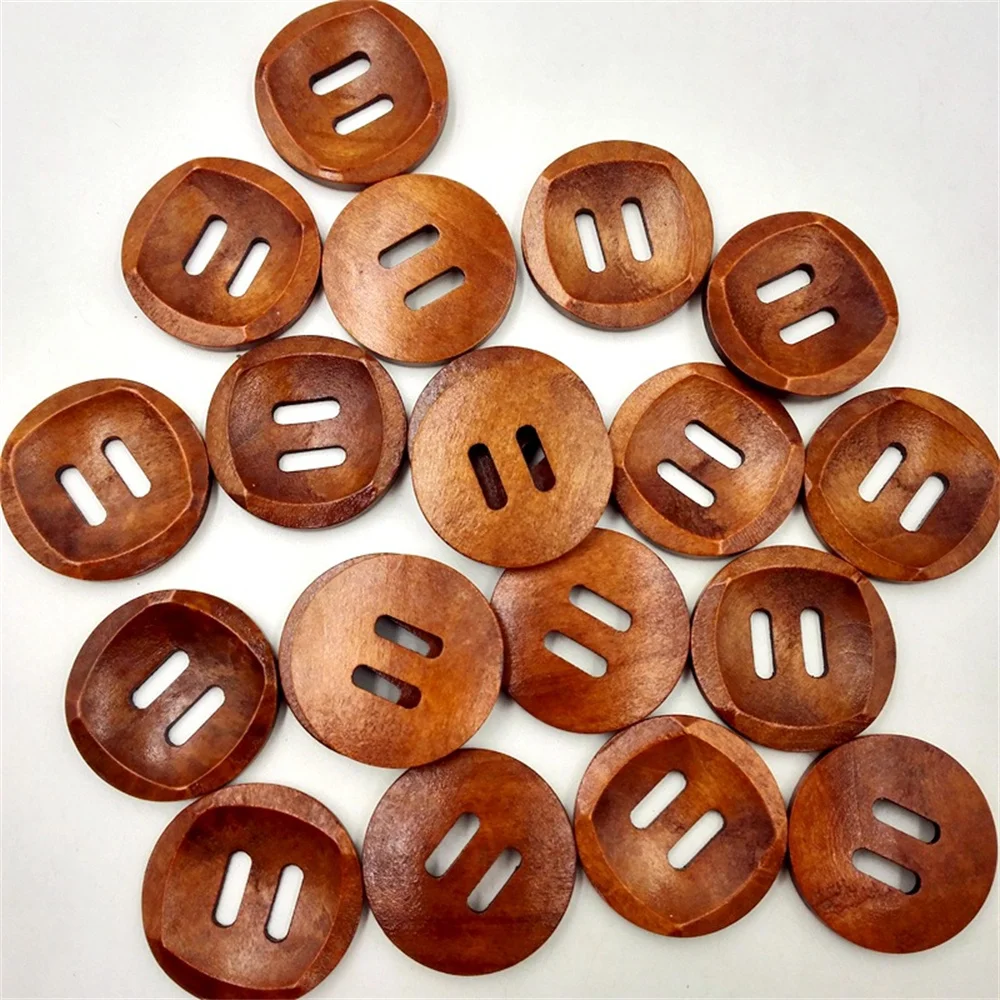 10PCS 30MM Vintage Decorative Wooden Buttons Beautiful Coffee Brown Wooden 4 Holes Round Wood Sewing Buttons DIY Crafts Gift