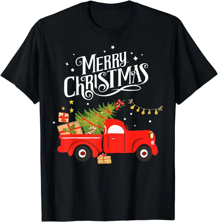 Christmas T-Shirt Vintage Wagon Tree on Car Xmas Vacation T-Shirt Unisex Style Printed Women Men Clothing Graphic TShirts