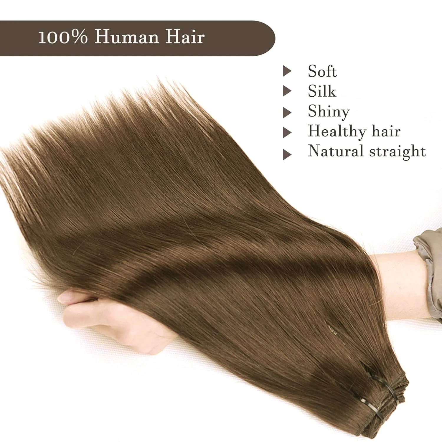 Grampo reto em extensões do cabelo, cor marrom clara, grampos do cabelo humano do Virgin, trama principal da pele, 16-26 dentro, #8, 120g pelo grupo