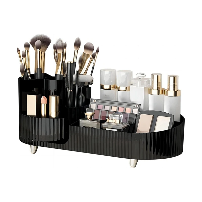 

Rotating Makeup Organizer for Vanity Cosmetics Organizer for Storage Makeup Brush Holder Skincare Organizers,Black