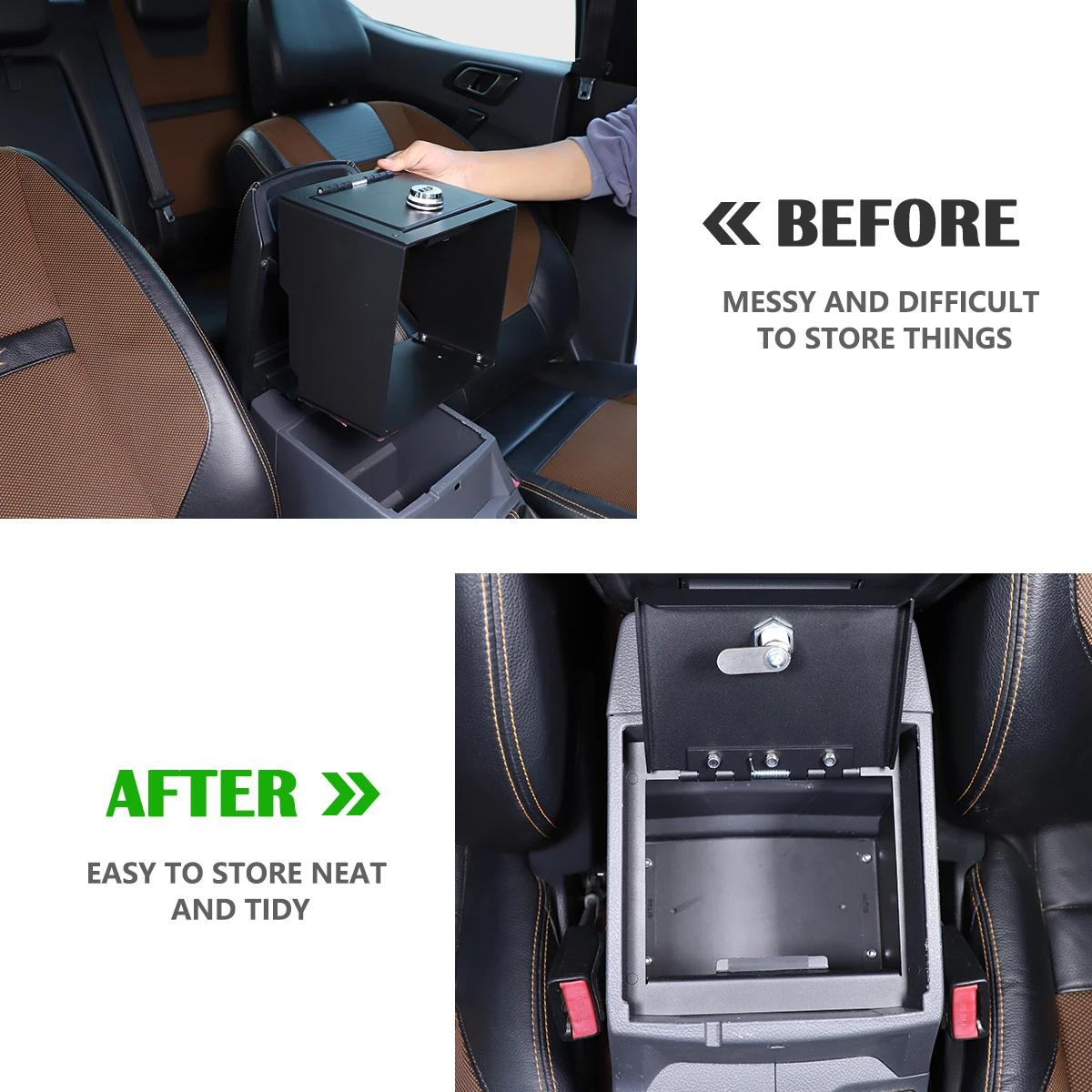 Carbon Steel Black For Ford Ranger 2015-2022 Car Armrest Storage Privacy Password Lock Security Safe Box Interior Accessories