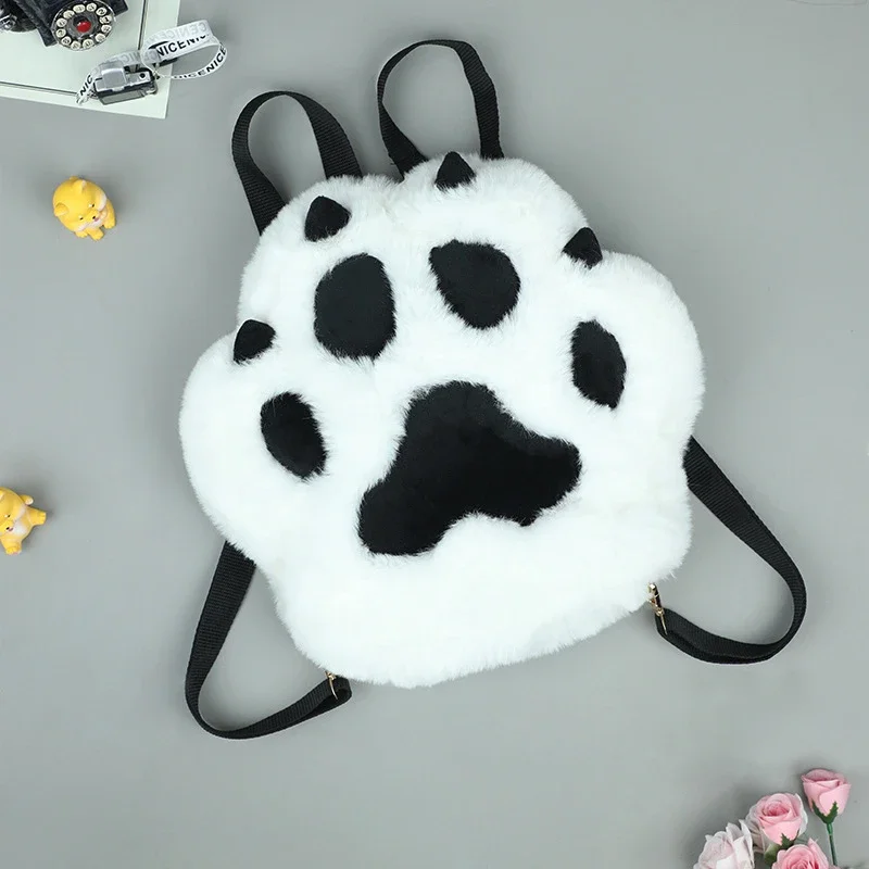New Fluffy Cute Cat Paw Plush Backpack with Adjustable Straps Soft Furry Purse JK Girls Bag Cartoon Backpack Cosplay Kids Gift