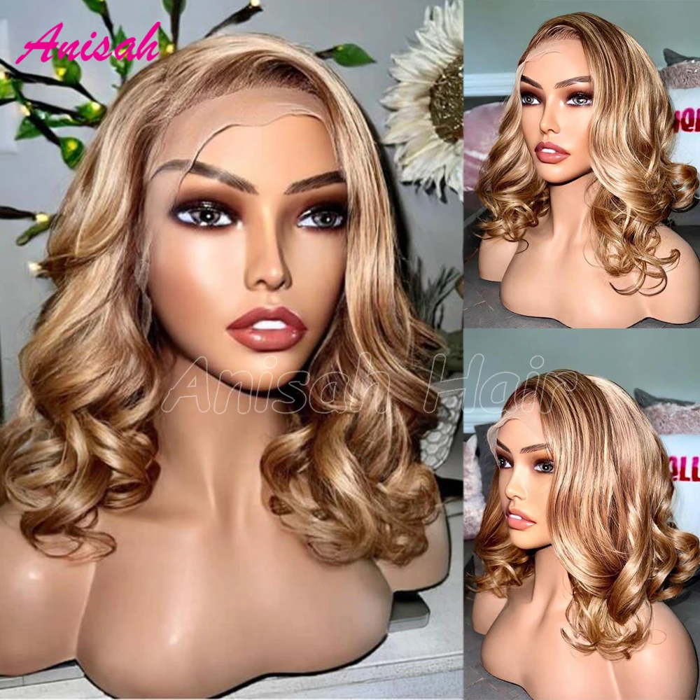 

Blonde Ombre Lace Front Wig Human Hair Bob Loose Wave Lace Frontal Wig Brazilian Remy Hair Short Bob Wig Pre Pluck