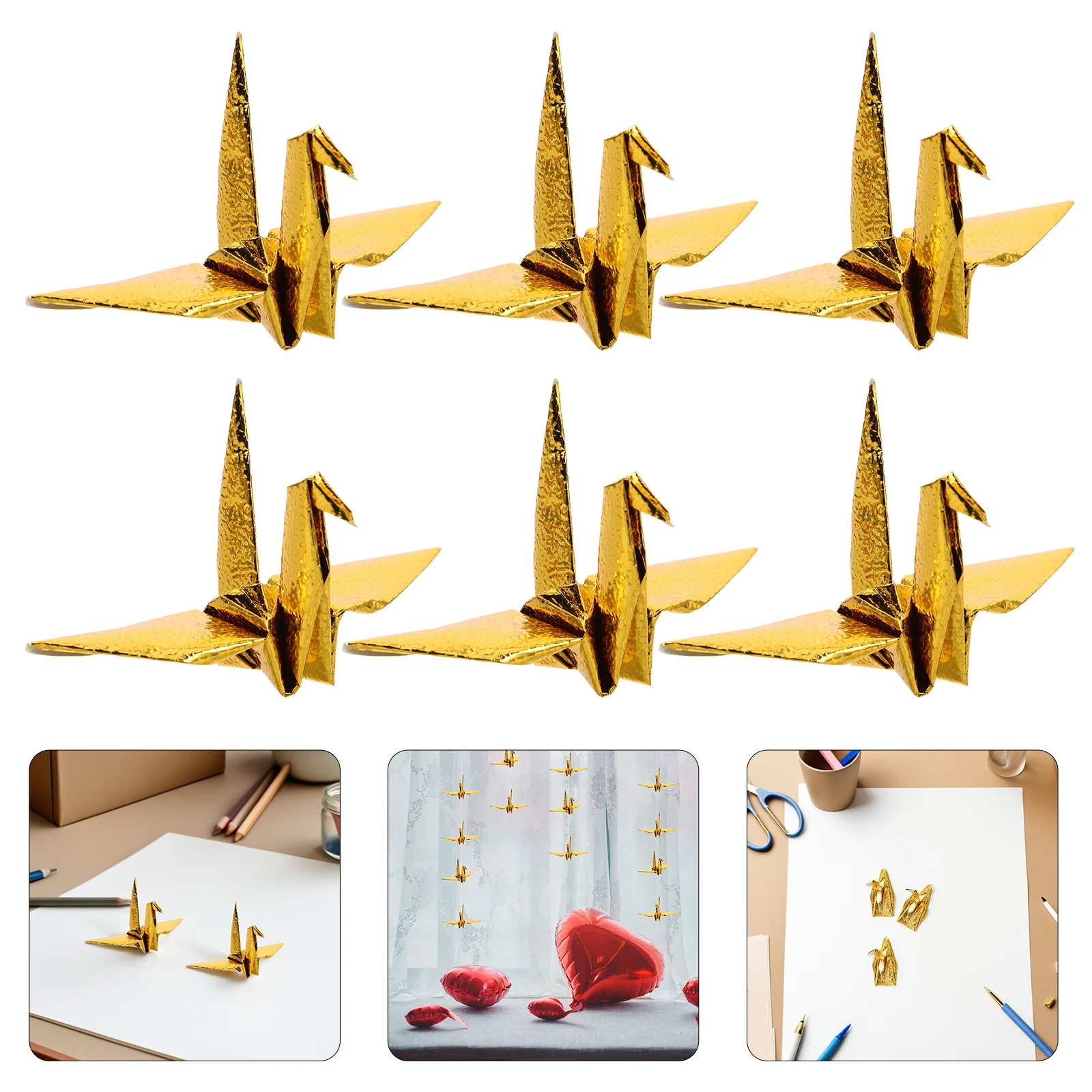 

50pcs Golden Paper Crane Hanging Decor Handmade Origami Cranes 10Cm Compact Lightweight Room Office Wedding