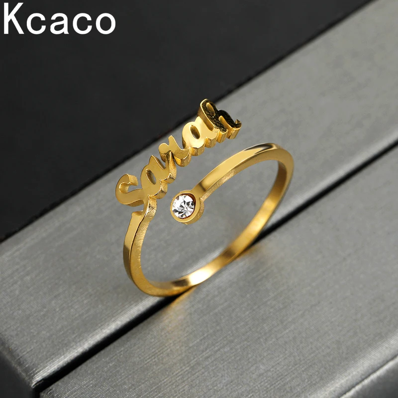 Custom Birthstone Name Rings for Women Stainless Steel Adjustable Zircon Personlized Ring Jewelry Unique Birthday Gifts