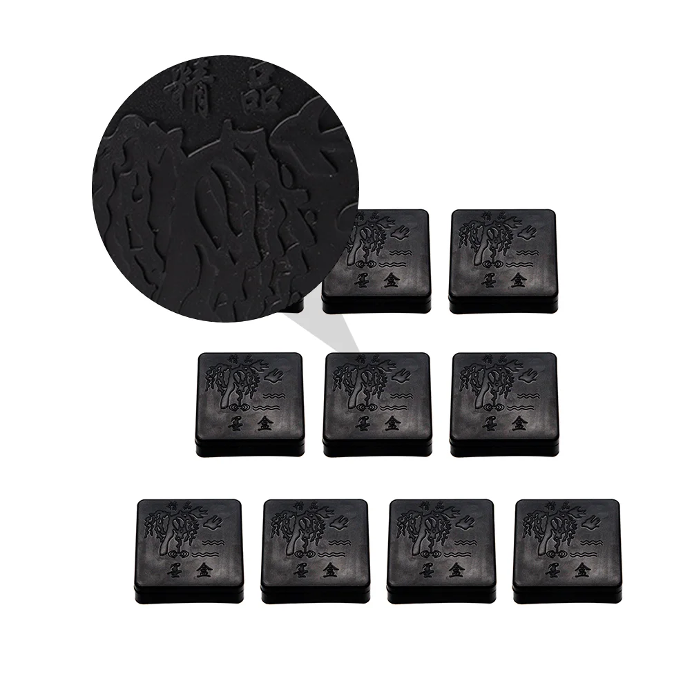 10 Pcs Black Ink Inkstone Traditional Calligraphy Accessory Container Square Holder Painting Tool with Lid Office