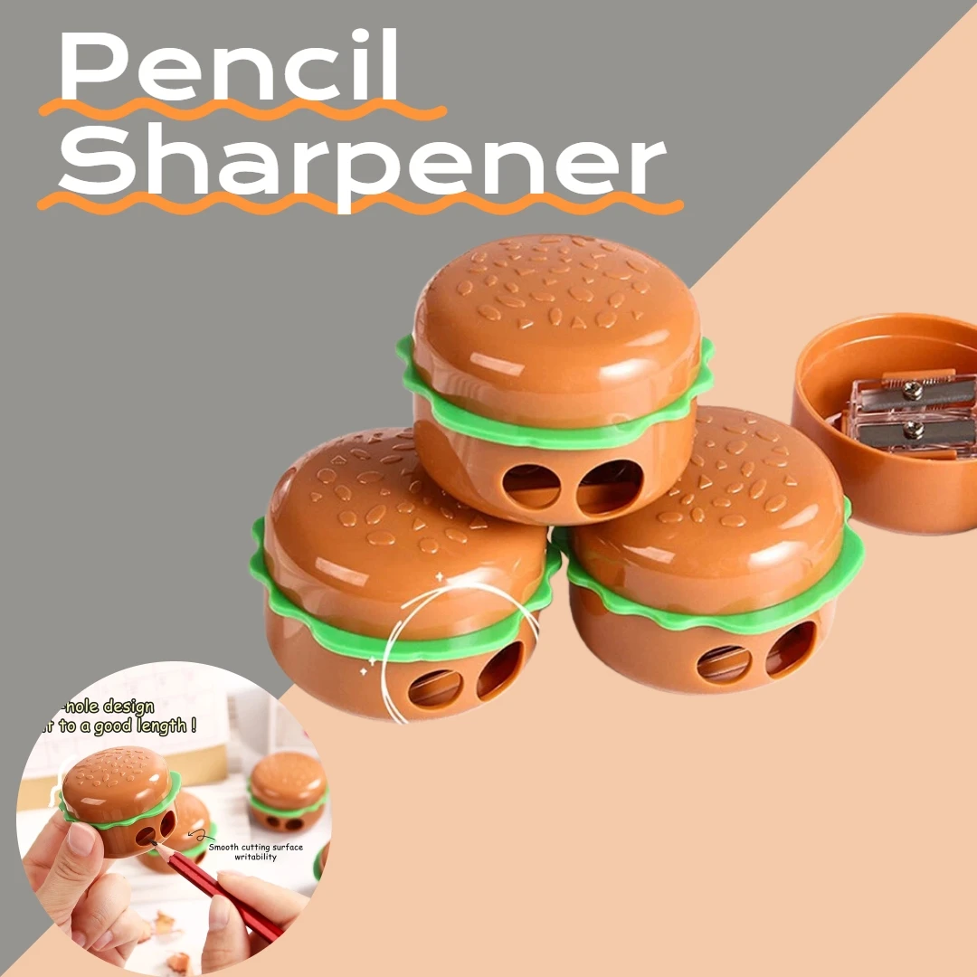 مبراة أقلام رصاص ذات فتحة مزدوجة على شكل همبرغر مبراة يدوية أداة قطع أقلام رصاص إبداعية مستلزمات مدرسية هدية قرطاسية للطلاب #1