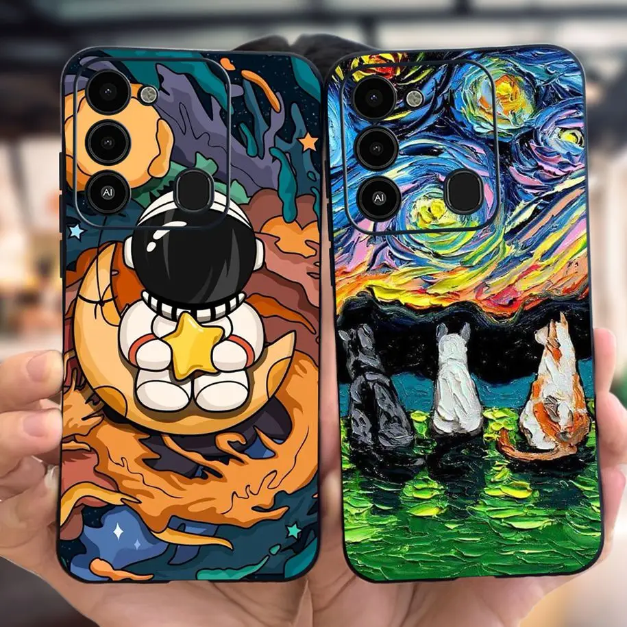 For Tecno Spark 8C Case KG5k KG5j KG5n Fashion Moon Space Soft Black Cover Phone Shell For Tecno Spark8C Go 2022 KG5 KG5h Bumper