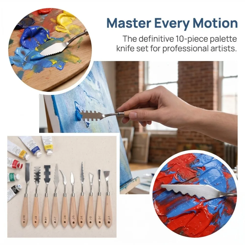 10PCS Stainless Steel Painting Knives Toothed Textured Edges Smooth Surface Stainless Steel Palette Knives Lightweight